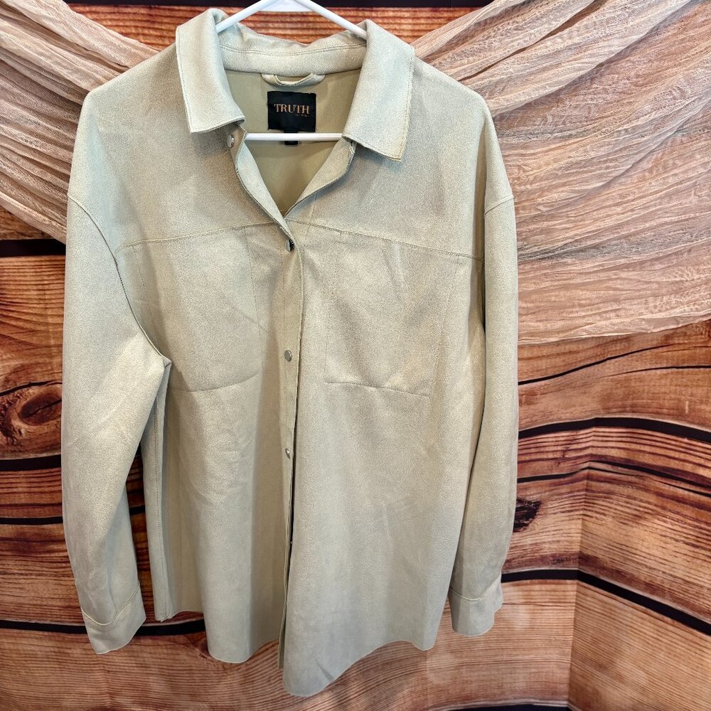 Truth by Republic Womens Off White Button Down Long Sleeve Jacket - Size L